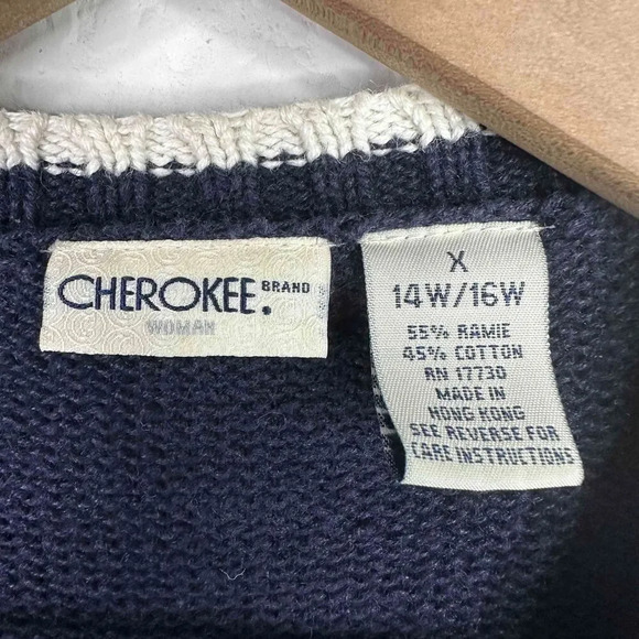 Vintage Cherokee Sweater Women's 14W/16W Blue‎ Winter Crochet Applique Cardigan - Picture 4 of 4